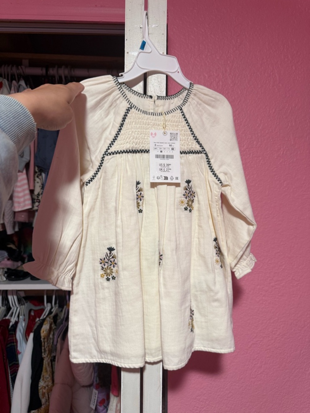 Zara Cream Embroidered Long-Sleeve Tunic Dress